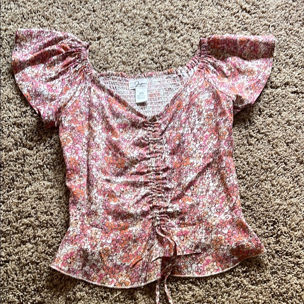 Japna Pink Multicolor Floral Ruched Blouse Size XS
